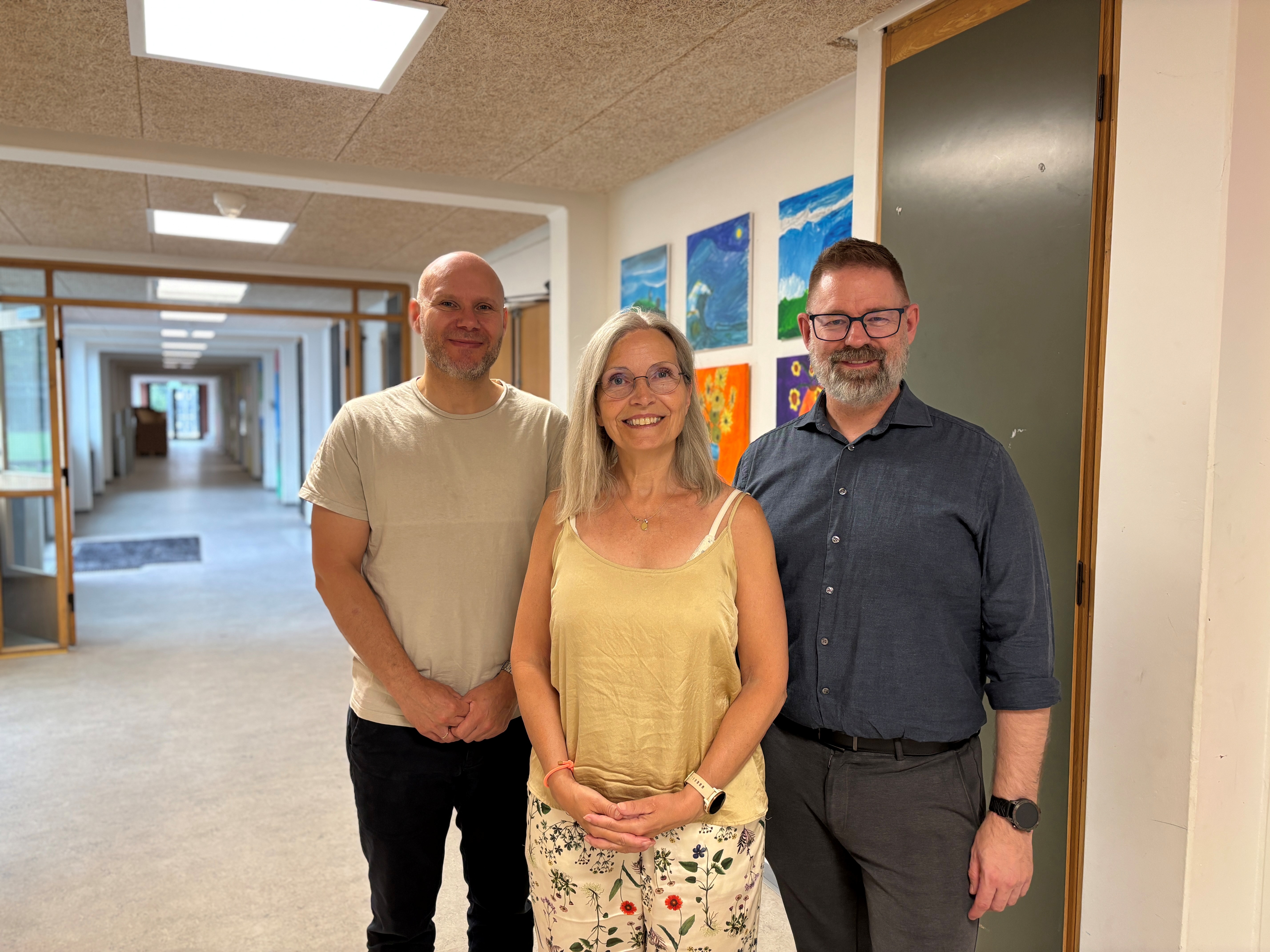 Rune, pædagogisk leder, Mette Gudum, skoleleder, og Kasper, viceskoleleder på Grønhøjskolen